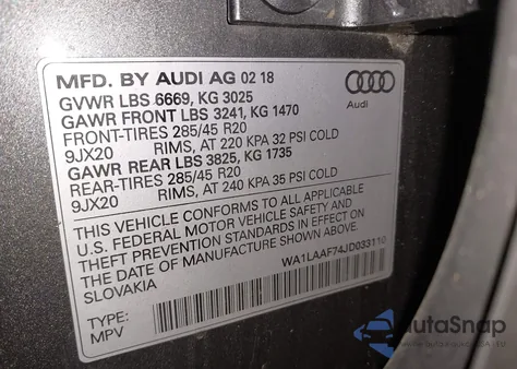 2018 Audi Q7 3.0T Premium z USA, uszkodzony, nr VIN WA1LAAF74JD033110